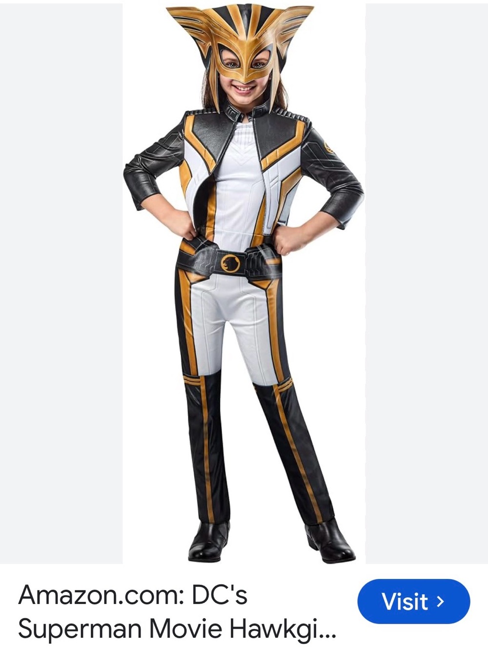DC Comics Hawkgirl Kids Costume in White, Black & Gold